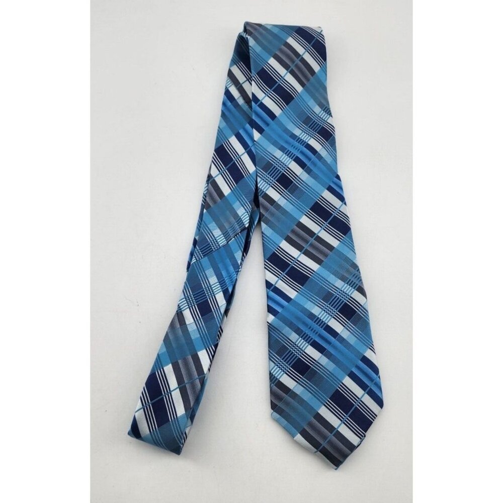 NEW Calvin Klein CK Blue Plaid Classic Necktie 100% Silk